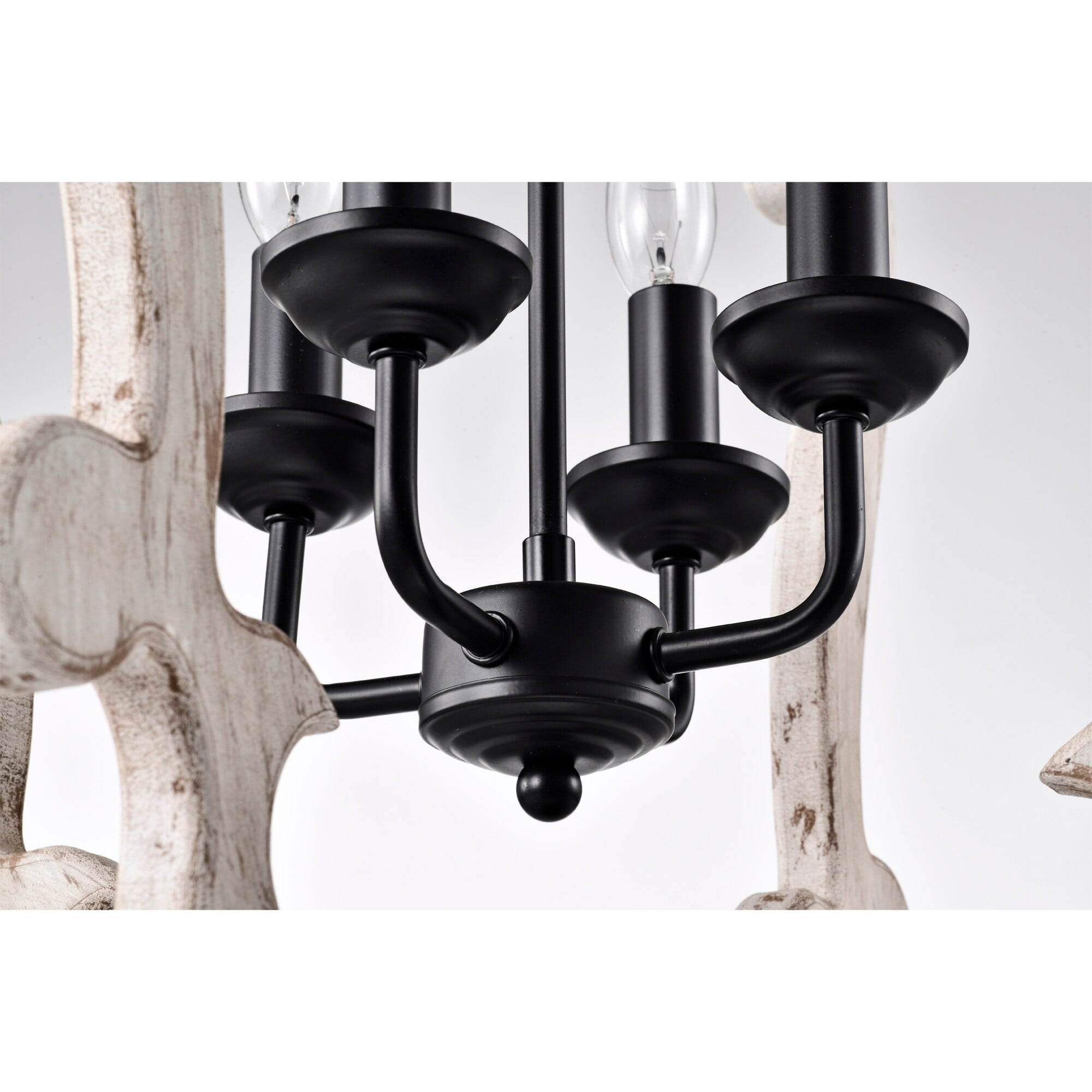 Biga 20 in. 4-Light Indoor Matte Black and Weathered White Finish Chandelier with Light Kit