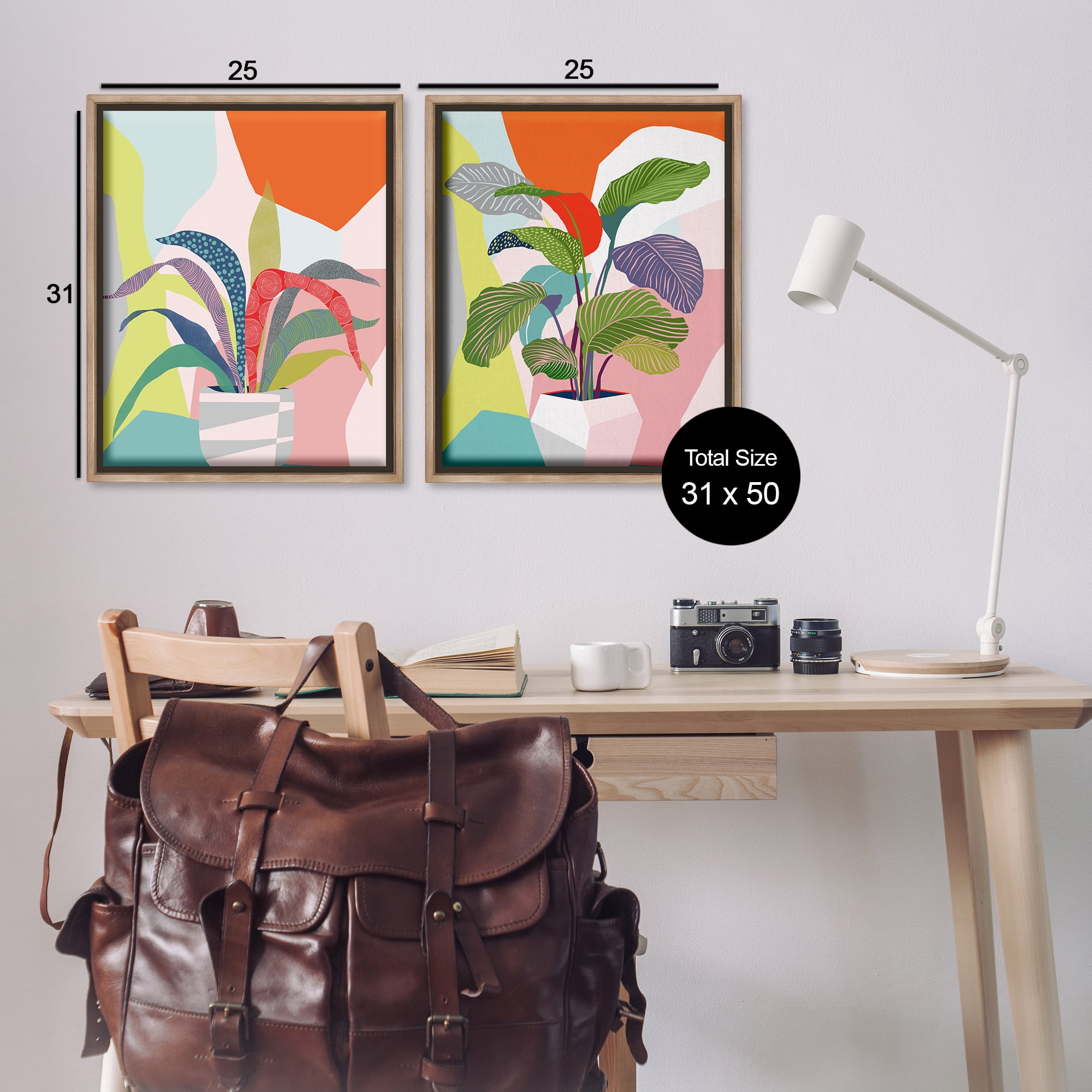 Stupell Industries Lively Patterned Plant Leaves Floral & Botanical Painting Brown Floater Framed Canvas Art Print Wall Art, 31 x 25, Set of 2
