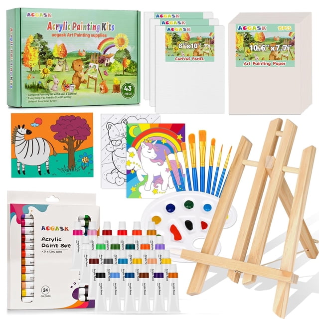 Kit de pintura ACGASK para niños con 24 pinturas acrílicas y 6 lienzos