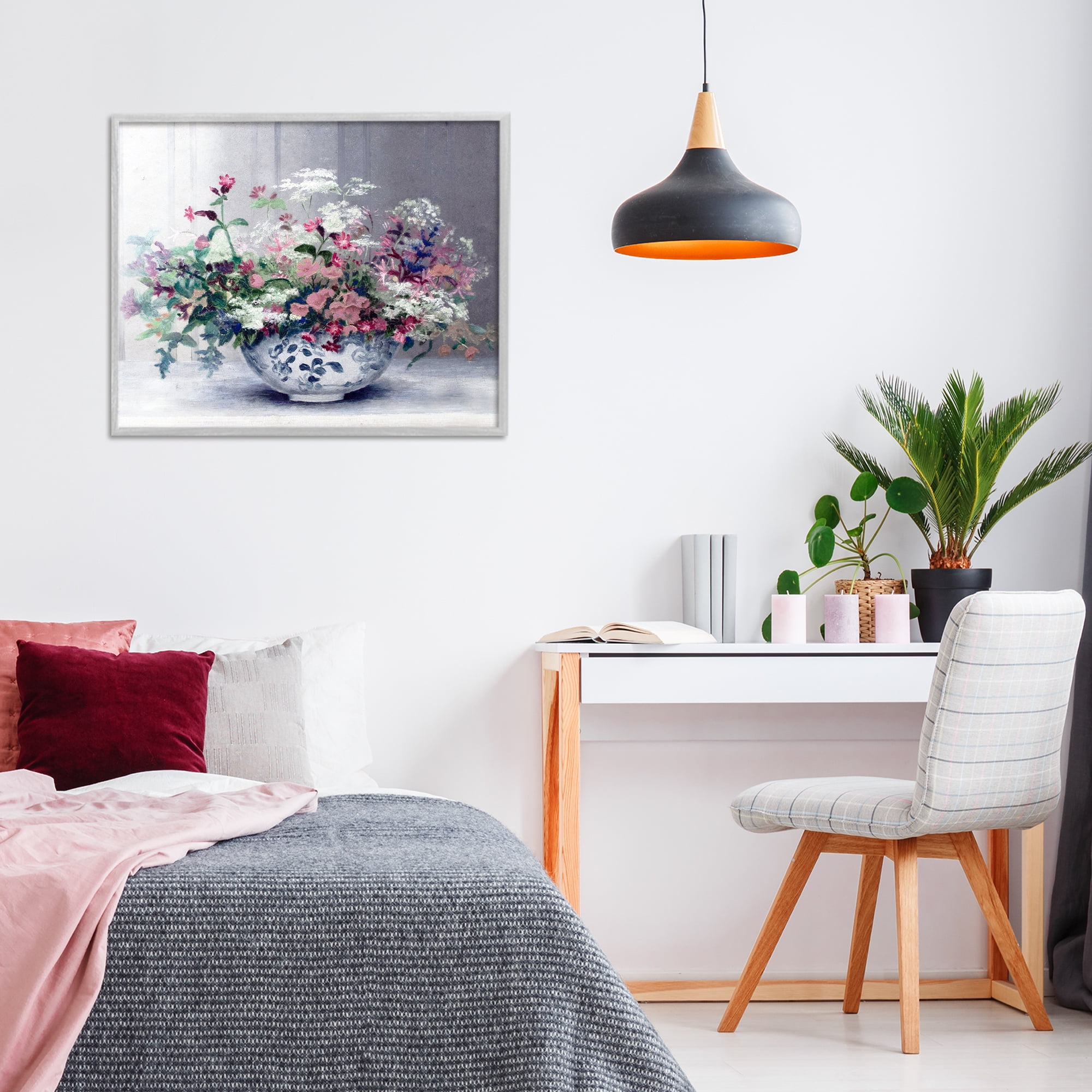 Painterly Elegant Blooms Vase Gray Framed Giclee Art, design by Lettered and Lined