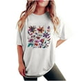 thumbnail image 2 of LEBONYARD Womens Plus Size Clearance $5,Womens Shirts Short Sleeve 50% off clear,Women's Fashion Summer Round Neck Drop Sleeves Leisure Short Sleeve Flower Printing Tops White L, 2 of 7