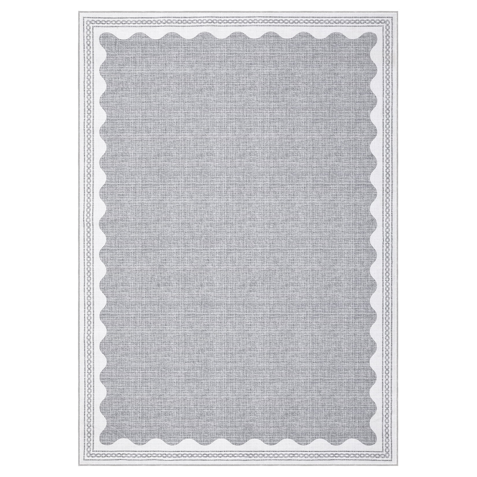 GlowSol 8'x10' Area Rug Washable Modern Scalloped Bordered Pattern Rugs for Living Room Bedroom Soft Non-Slip Low Pile Rug, Gray