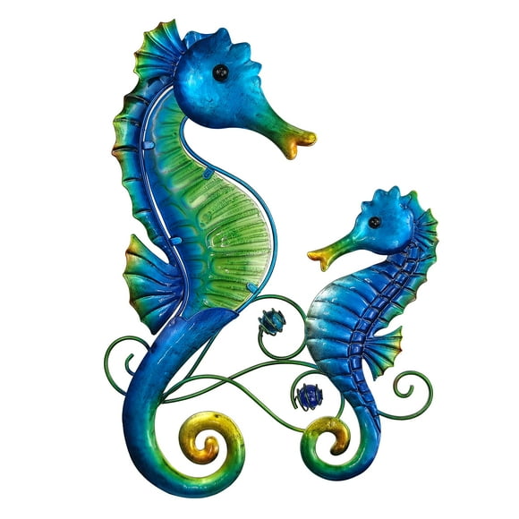 Decoración mural de metal con forma de caballito de mar JOYBEE, 33 x 23 cm, decoración costera
