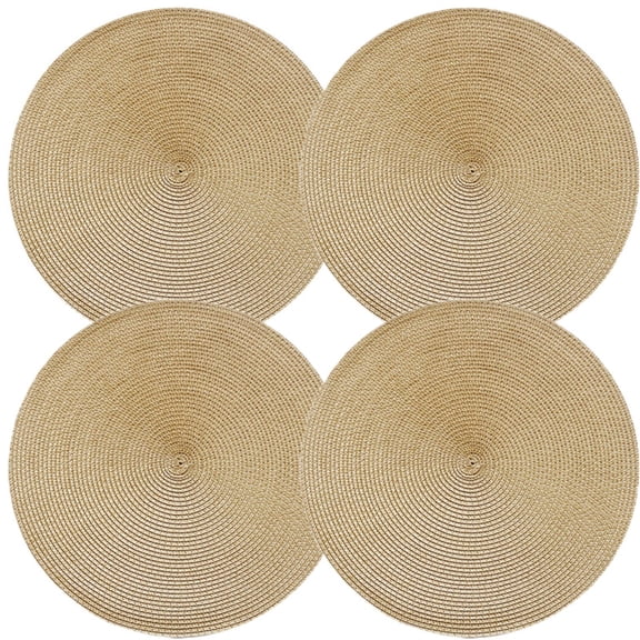 Round Braided Placemats Set of 4 Washable Round Placemats for Kitchen Table 15 inch Round Table Mats by Casewin(Gold)