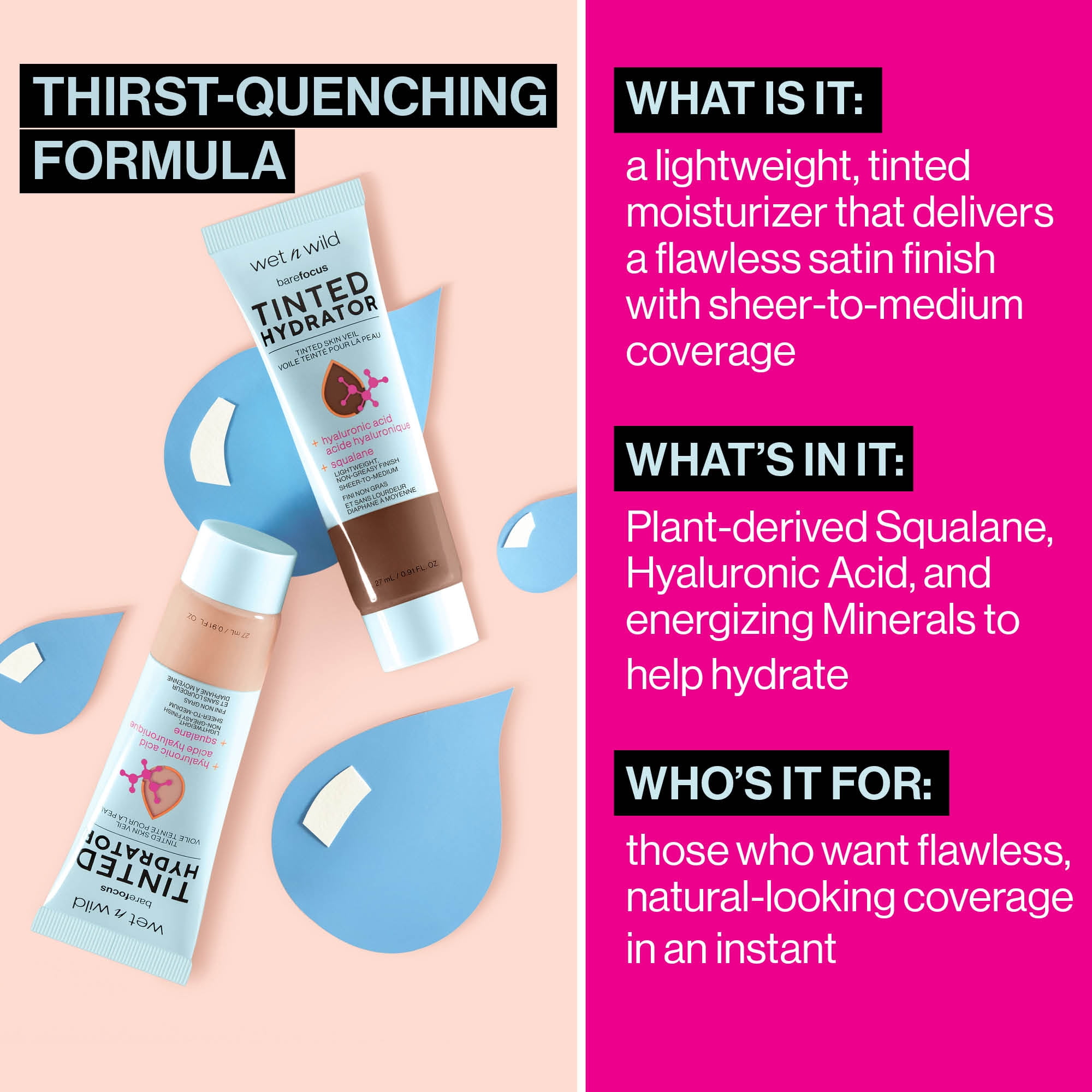 (2 pack) Wet n Wild Bare Focus Tinted Hydrator, Tinted Moisturizer, Dewy, Deep, 0.91 fl oz
