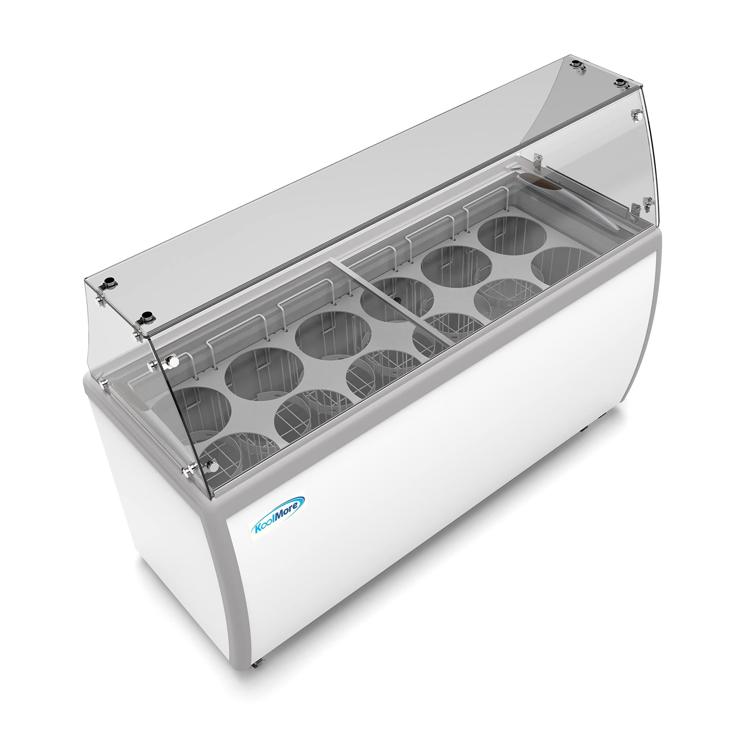 70 in. 12 Tub Ice Cream Dipping Cabinet Freezer with Sneeze Guard - 20 cu. ft.
