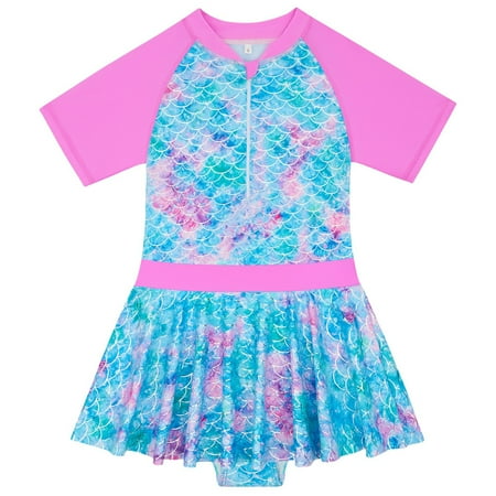 YAYUBA Mermaid Girls Tankini Swimsuit One Piece Halter Ruffled Details Surf Suit for Girls Quick Dry Durability Surfing Swimsuit Cute Rash Guard Set for Girls Playing In the Ocean