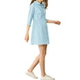 thumbnail image 4 of DARING DIVA Elegant Collar Flare 3/4 Sleeve Button Mini Shirt Dress L Blue, 4 of 6