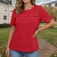 thumbnail image 3 of T Shirts for Women 2026 Summer Short Sleeve Crewneck Hollow out Breathable Dressy Casual Office Work Tshirt Blouse, 3 of 8