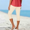 thumbnail image 4 of Minjewel Capri Pants for Women - Casual Stretch High Waist Abdominal Yoga Pants Soft Compression - Workout Base 7/8 Length Bottoms,Beige L, 4 of 5
