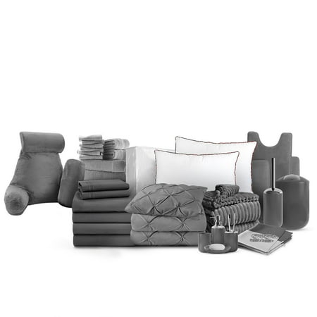 Nestl Essential College Dorm Bedding Bed in a Bag Comforter Set 36PC Dorm Twin Bedding Sets Gray