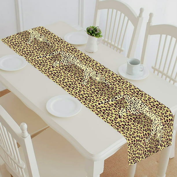 ABPHQTO Leopard Print Silhouette Of The Leopard Table Runner Placemat Tablecloth For Home Decor