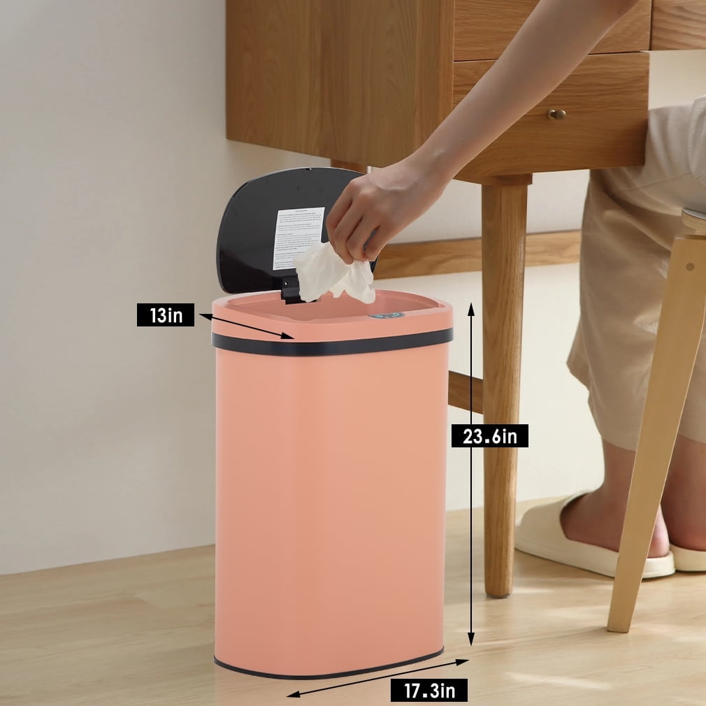 BestOffice 13 Gallon Stainless Steel Touchless Kitchen Trash Can with Motion Sensor for Indoor Use(Pink)