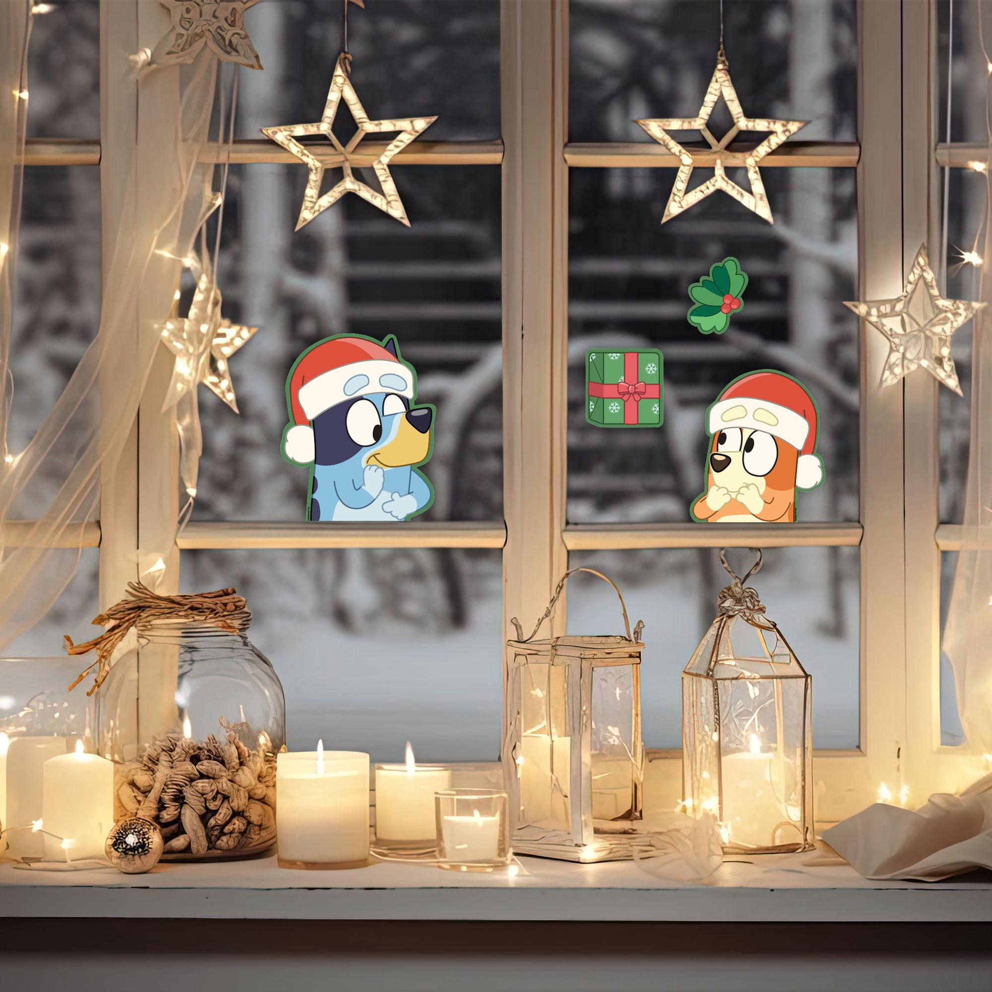 Bluey Christmas Window Clings – Holiday Static Window Decorations Featuring Bluey & Bingo