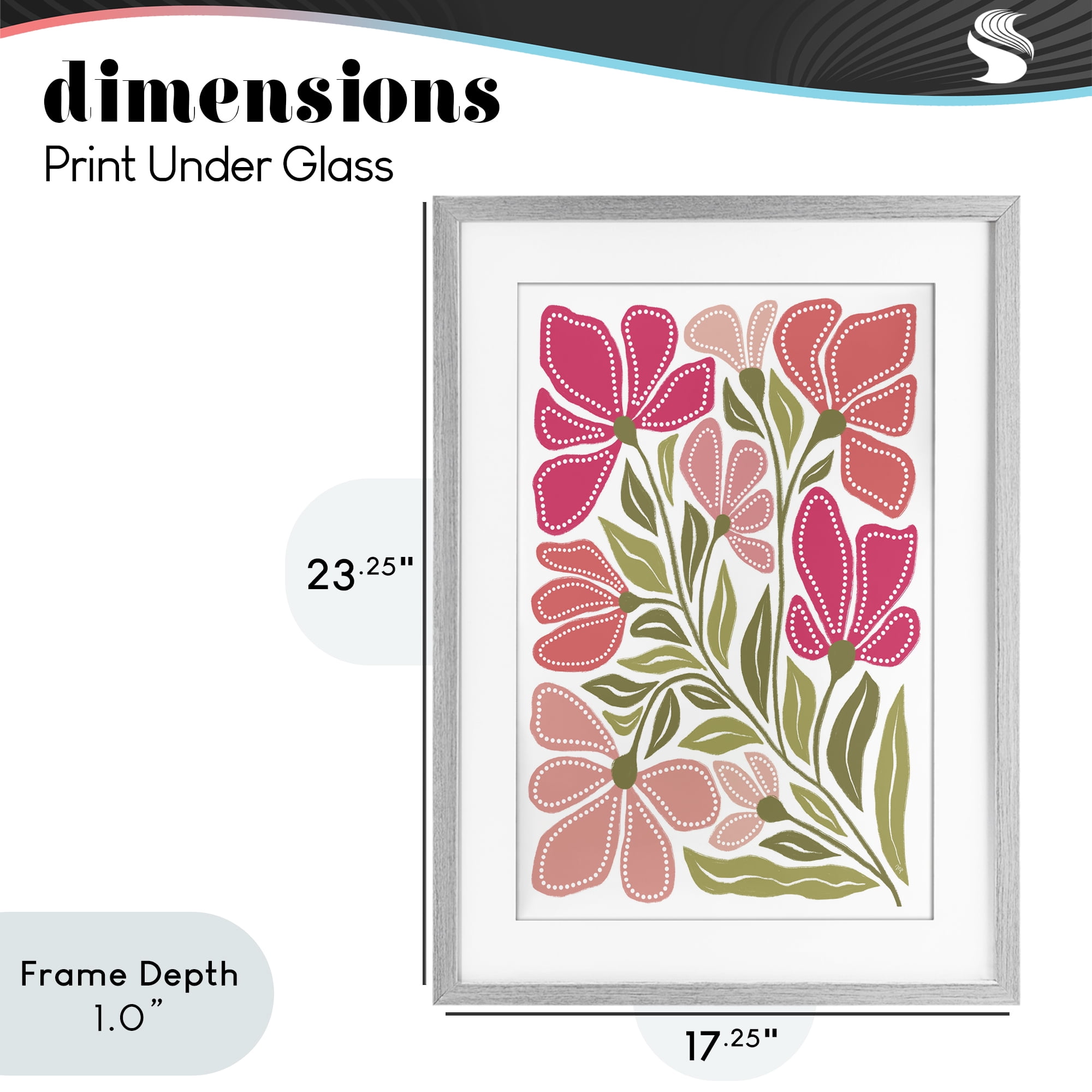Stupell Industries Bold Midcentury Blooms Gray Framed Print Under Glass, design by Martina Pavlova