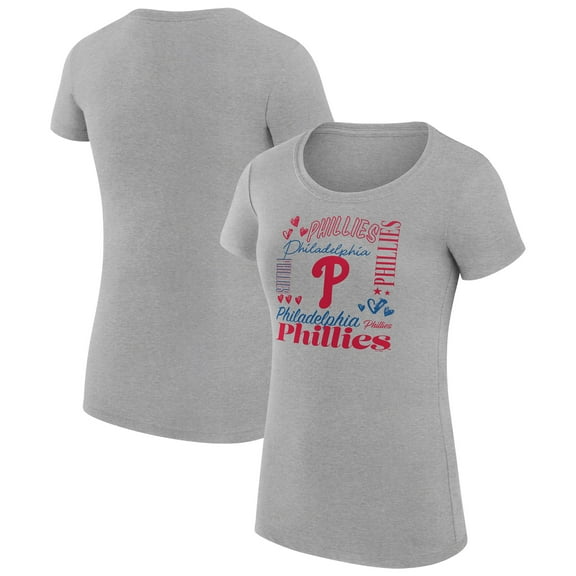 Women's G-III 4Her by Carl Banks Heather Gray Philadelphia Phillies Super-Slim Fit Lightweight Collage Team Graphic Crew