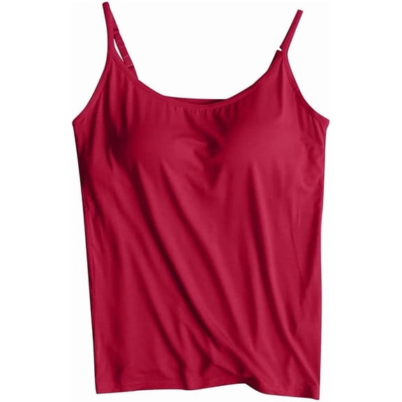 Aricy Women Vest Top with Built in Bra Padded Camisoles Spaghetti Strap Tank Top Solid Color Sports Sleeveless Summer Tops Women Ladies Casual Wear