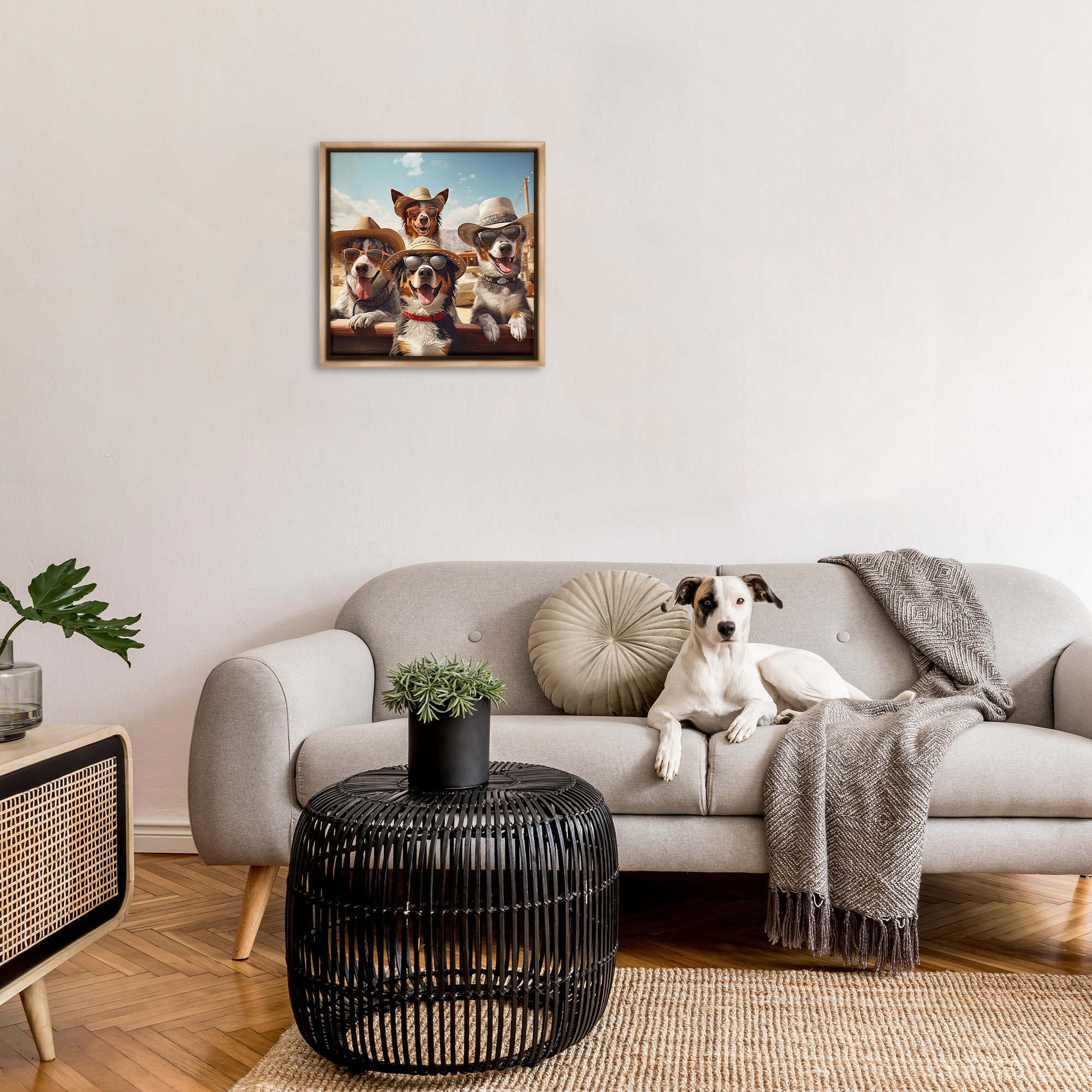 Stupell Industries Southwestern Cowboy Dogs Animals & Insects Painting Brown Floater Framed Canvas Art Print Wall Art, 25 x 25
