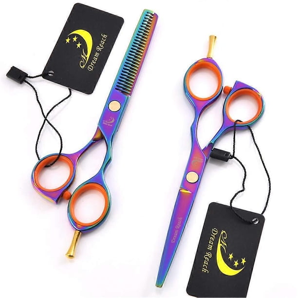 Tijeras profesionales para cortar el cabello de 5,5 pulgadas, de acero inoxidable, multicolor, para hombres y mujeres.