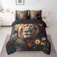 thumbnail image 2 of Feelyou 3D Wildlife Lion Bedding Comforter Set 7pcs for Kids, Tropic Flower Leaves Botanical King Bedding Sets, Kawaii Animal Reversible Bed Sheets, Breathable Home Decor, 2 of 8