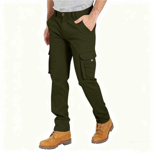 Ceisia Men Solid Color Multi Pocket Button Work Pants Outdoor Casual Gift Loose Trousers