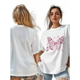 thumbnail image 7 of Women's T-Shirt Pink Leopard Print Bow Short Sleeve Casual Tee Classic Crew Neck T Shirt for Women White, 4XL, 7 of 7