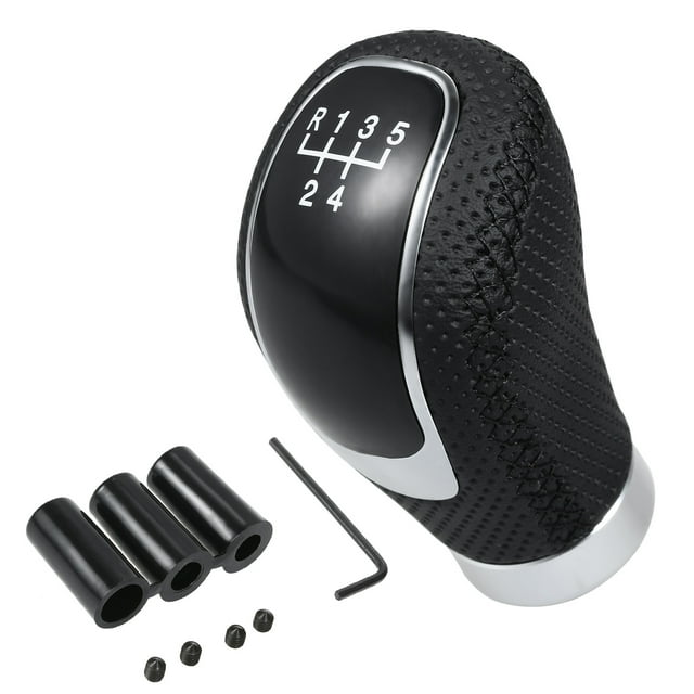 Black/Red 5/6 Speed PU+Alloy Gear Shift Knob with 17mm Hole & Adapter - Direct Replacement for Manual Vehicles with Cone Knob Base, No Modification Needed, Enhances Vehicle Style, Durable & Easy to