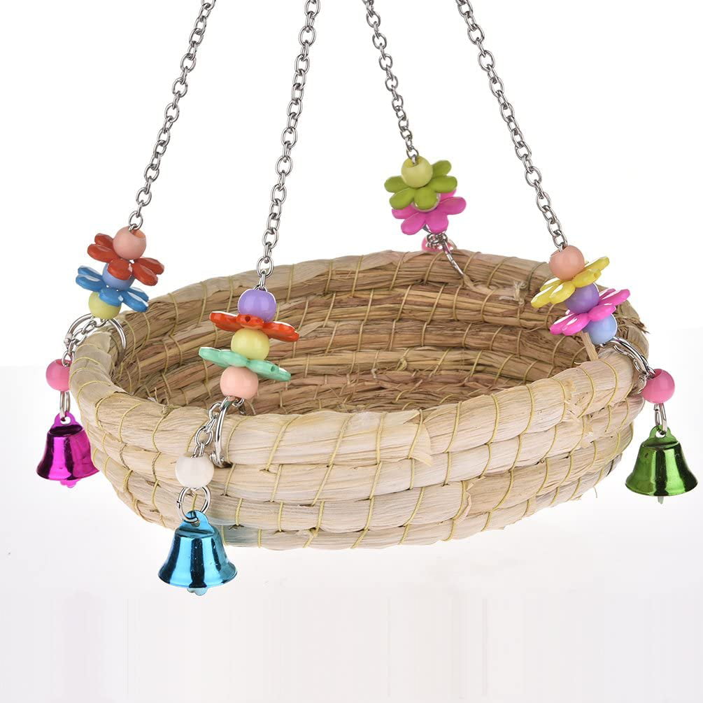 SONYANG Woven Straw Nest Bed Large Bird Swing Toy with Bell for Parrot Cockatiel Parakeet African Grey Cockatoo Macaw  Conure Budgie Canary Lovebird Finch Hamster Chinchilla Cage Perch 