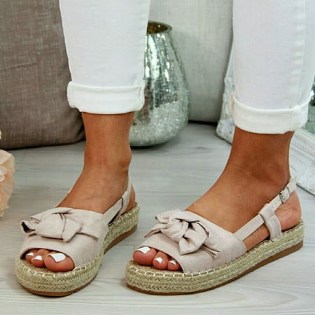 

VKEKIEO Peep Toe Beach Sandals For Women Flat Heel Platform Beige