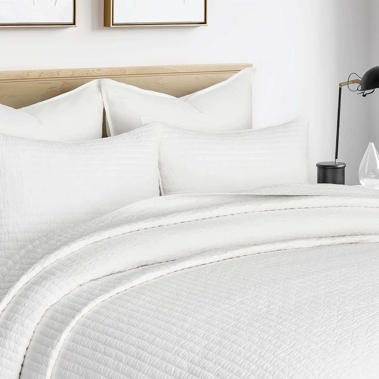 EVERGRACE Cross Stitch Pre-Washed Cotton Quilt Bedding Set King Size, Oversized 3 Pieces Lightweight Bedspread Coverlet for All Season, with 2 Matching Shams, Bright White,108"x96"