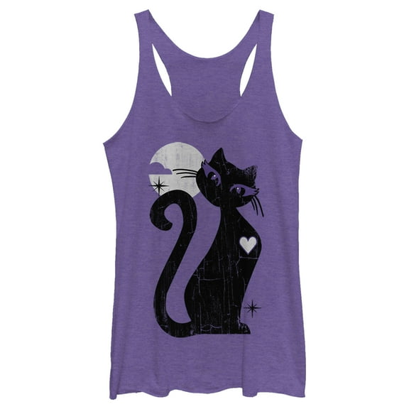Women's Lost Gods Halloween Full Moon Black Cat Heart Racerback Tank Top Purple Heather X Small