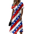 thumbnail image 2 of American Flag Dresses for Women Elegant Midi 4th Of July Dress Short Sleeve A-Line Swing Summer Dresses, 2 of 5