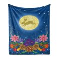 thumbnail image 1 of Bunny Soft Flannel Fleece Throw Blanket, Dreamy Illustration of a Rabbit Silhouette up in the Night Sky Moon and Flowers, Cozy Plush for Indoor and Outdoor Use, 60" x 80", Multicolor, by Ambesonne, 1 of 6
