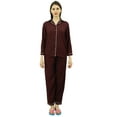 thumbnail image 1 of Bimba Button-Down Shirt With Elastic Waist Pajama Pants 2 Pcs Full Sleeve Night Wear Set, 1 of 8