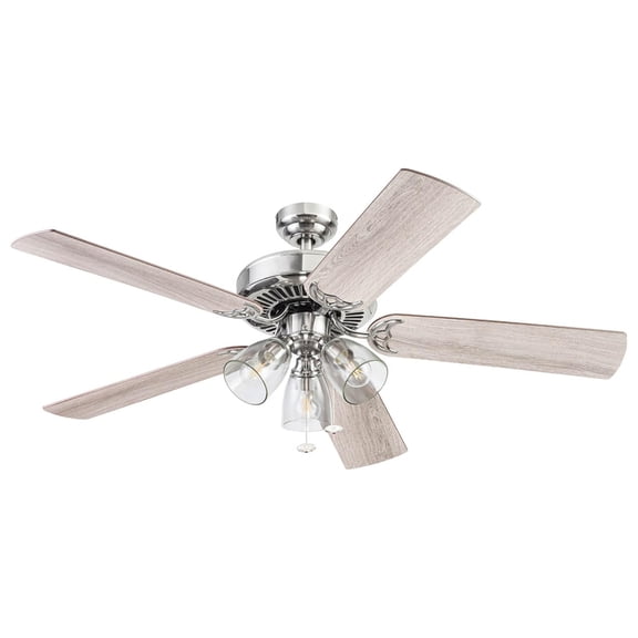 Prominence Home Saybrook 52 Inch Farmhouse Ceiling Fan with Light for Indoor, Satin Nickel