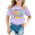 thumbnail image 4 of Toddler Girls Short Sleeve Tops Casual Cartoon Print Shirts Crewneck Tees Kids Back School Daily Wear Clothes Purple Size 4-5T, 4 of 4