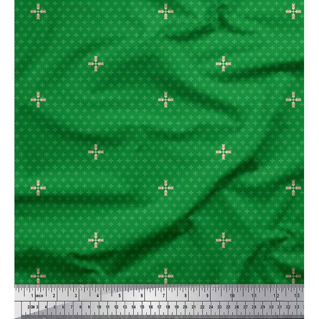Soimoi Green Poly Georgette Fabric Artistic Floral Print Fabric by the Yard 52 Inch Wide