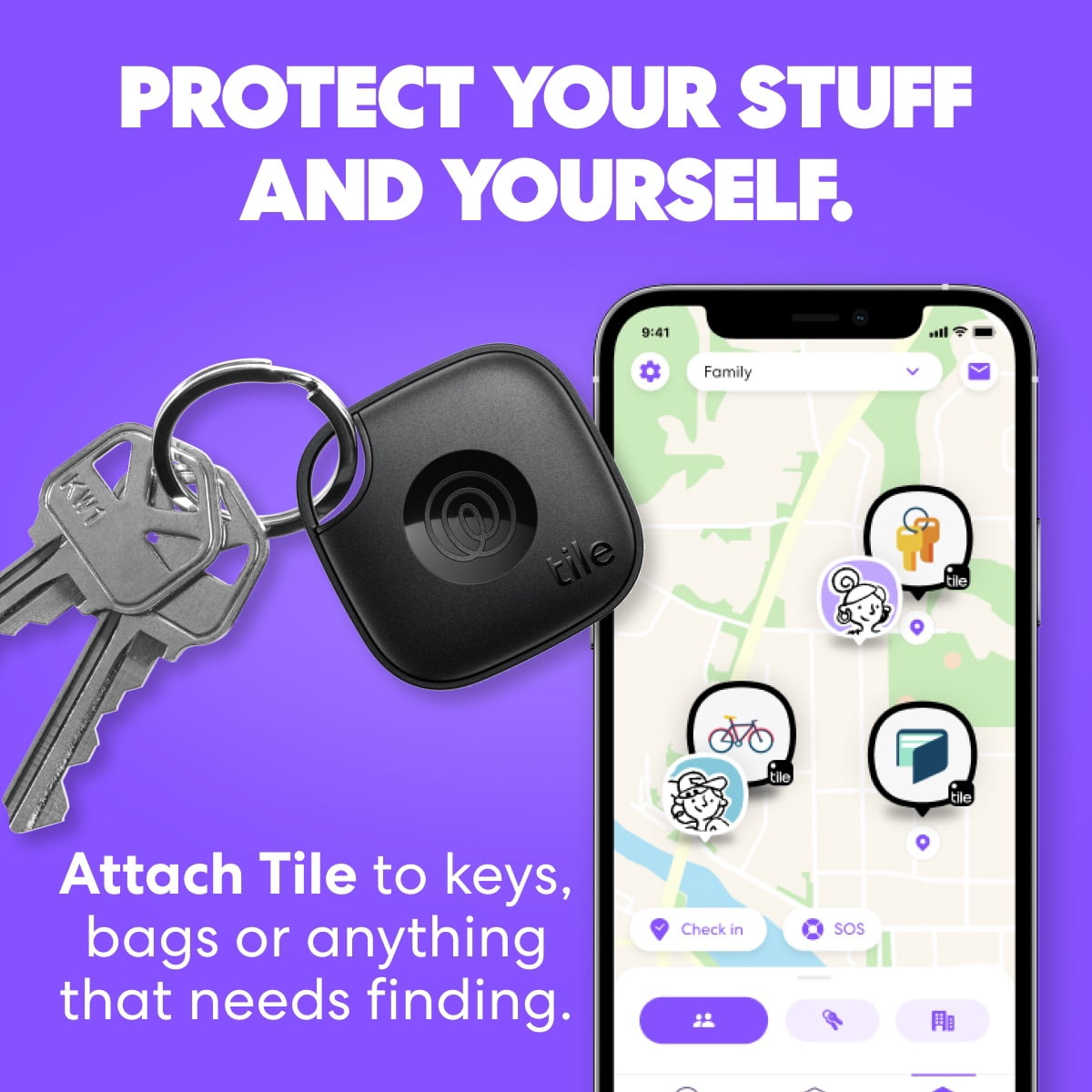 Life360 Tile Mate Bluetooth Tracker, Keys Finder and Item Locator for Keys, Bags and More. Phone Finder. Both iOS and Android Compatible. 2-Pack (Black)