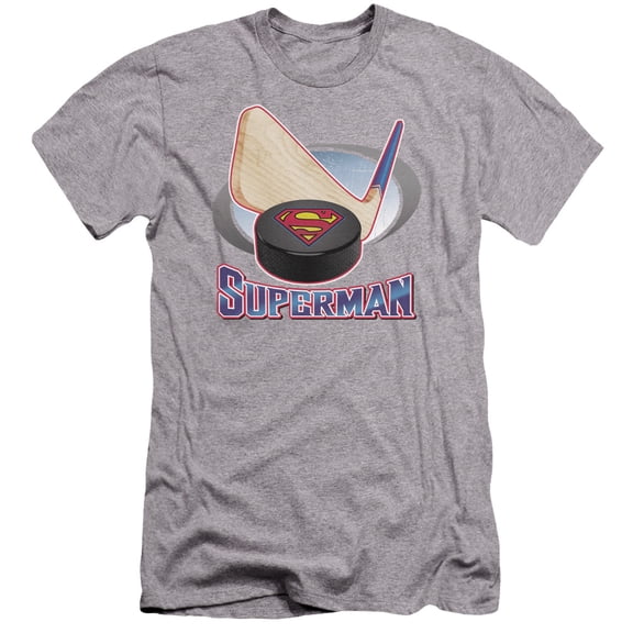 Superman Hockey Stick Premium Adult Slim Fit 30/1 T-Shirt Athletic Heather