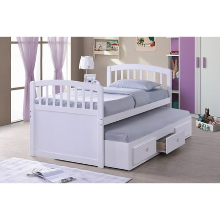 Wood Captain Bed With Trundle Storage Drawers White Or Cappuccino Wood Captain Bed With Trundle Storage Drawers White Or Cappuccino
