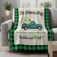 thumbnail image 2 of Saint Patrick's Day Throw Flannel Blanket Shamrock Flag Truck Green Black Plaid Border Linen Texture Super Soft Cozy Bed Blanket, Lightweight Plush Fuzzy Bed Throw for Bedroom Sofa Couch 50x80In,, 2 of 9
