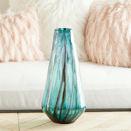 Decmode Extra Large Teal Glass Vase With Drip Effect 7 X 14