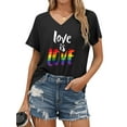 thumbnail image 3 of QAFOPEH Women Love Wins Rainbow Print V Neck Short Sleeve Summer Top, 3 of 7