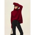 thumbnail image 4 of Suéter de cuello alto 100% cachemira para mujer, suelto, engrosamiento, reducción de edad, nicho, suéter vintage rojo de cuello redondo para mujer, mangas largas, 4 of 5