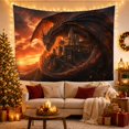 thumbnail image 3 of Black Dragon Curled Around a Mountain Fortress, Mystical Fantasy for Dragon Fans, Guardian Castle Art, Housewarming Gift, Tapestry Wall Hanging for Bedroom and Study Room, 3 of 7