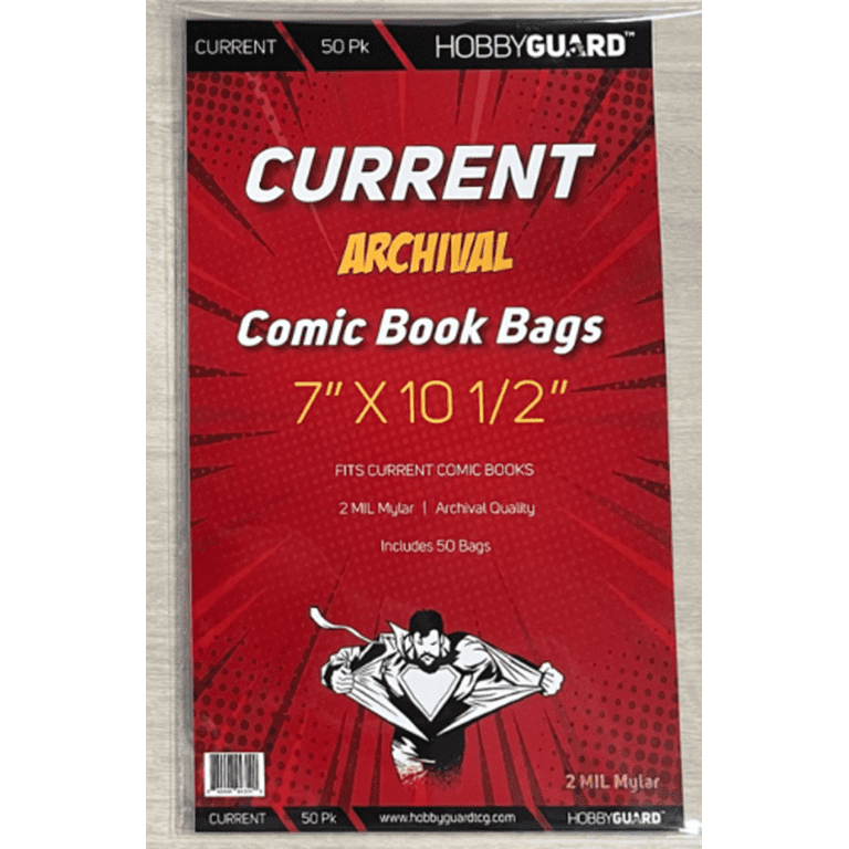 2 Mil Archival Mylar Current Comic Book Bags (50 Pack) HOBBYGUARD 7 X  10-1/2