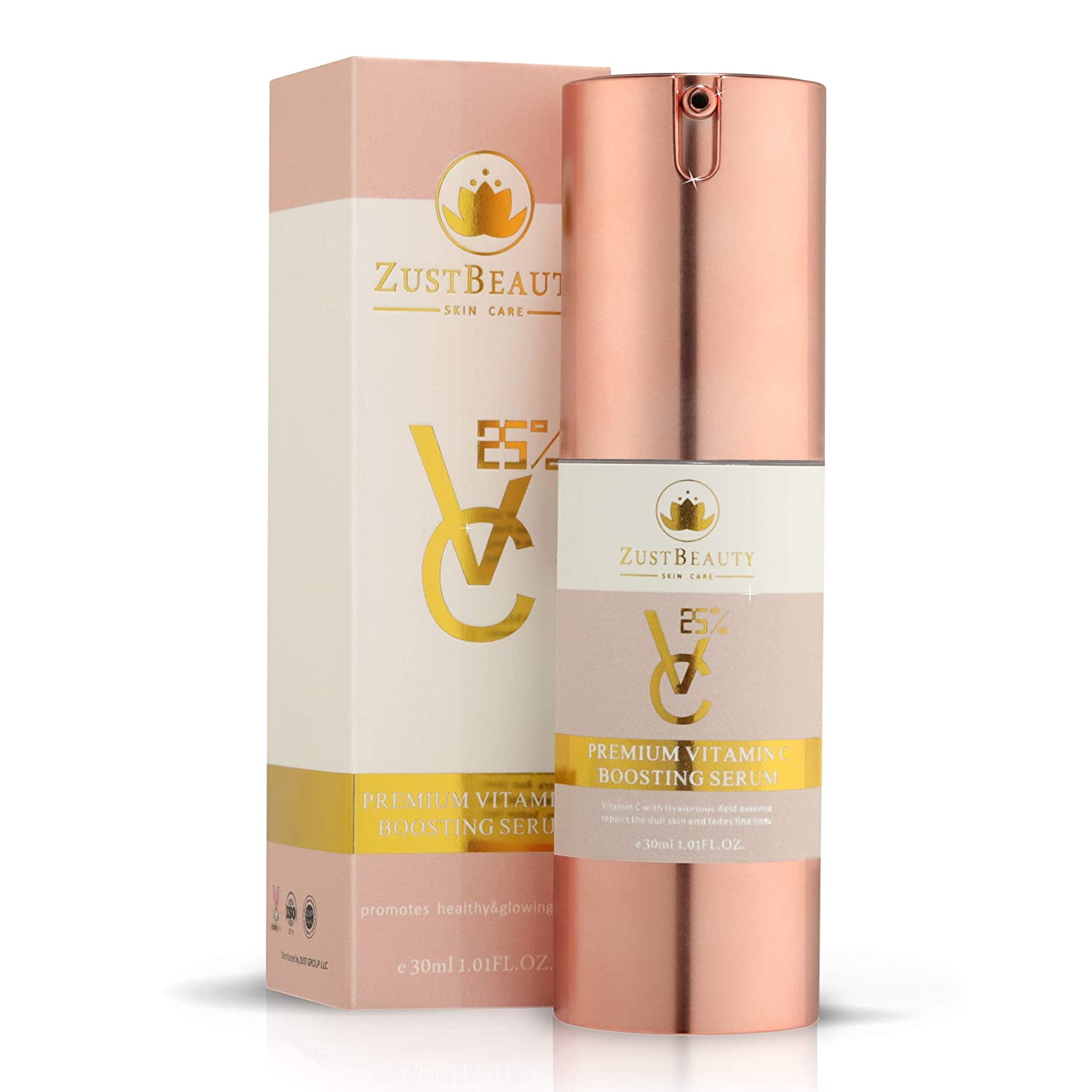 ZustBeauty Vitamin C 25%  Face Serum with Hyaluronic Acid - Organic Skin Care - Acne Scars, Wrinkles, Age Spots & Sun Damage