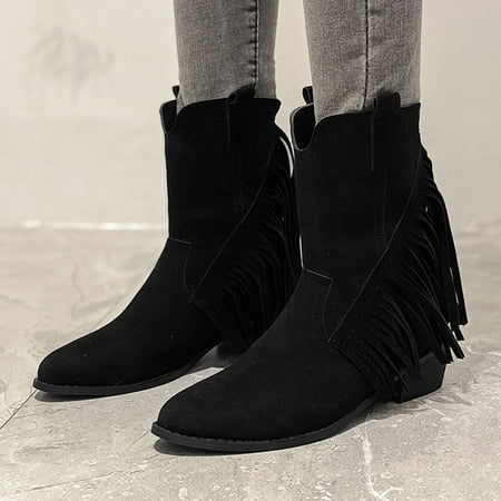 

Women s Plus Size Tassel Ankle Boots Pointed Toe Fashion Retro Boots