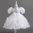 thumbnail image 5 of ITSAME Girls Formal Tutu Dresses Sequin Bow Puff Sleeve Princess Wedding Pageant Party Gown White Size 7-8, 5 of 7