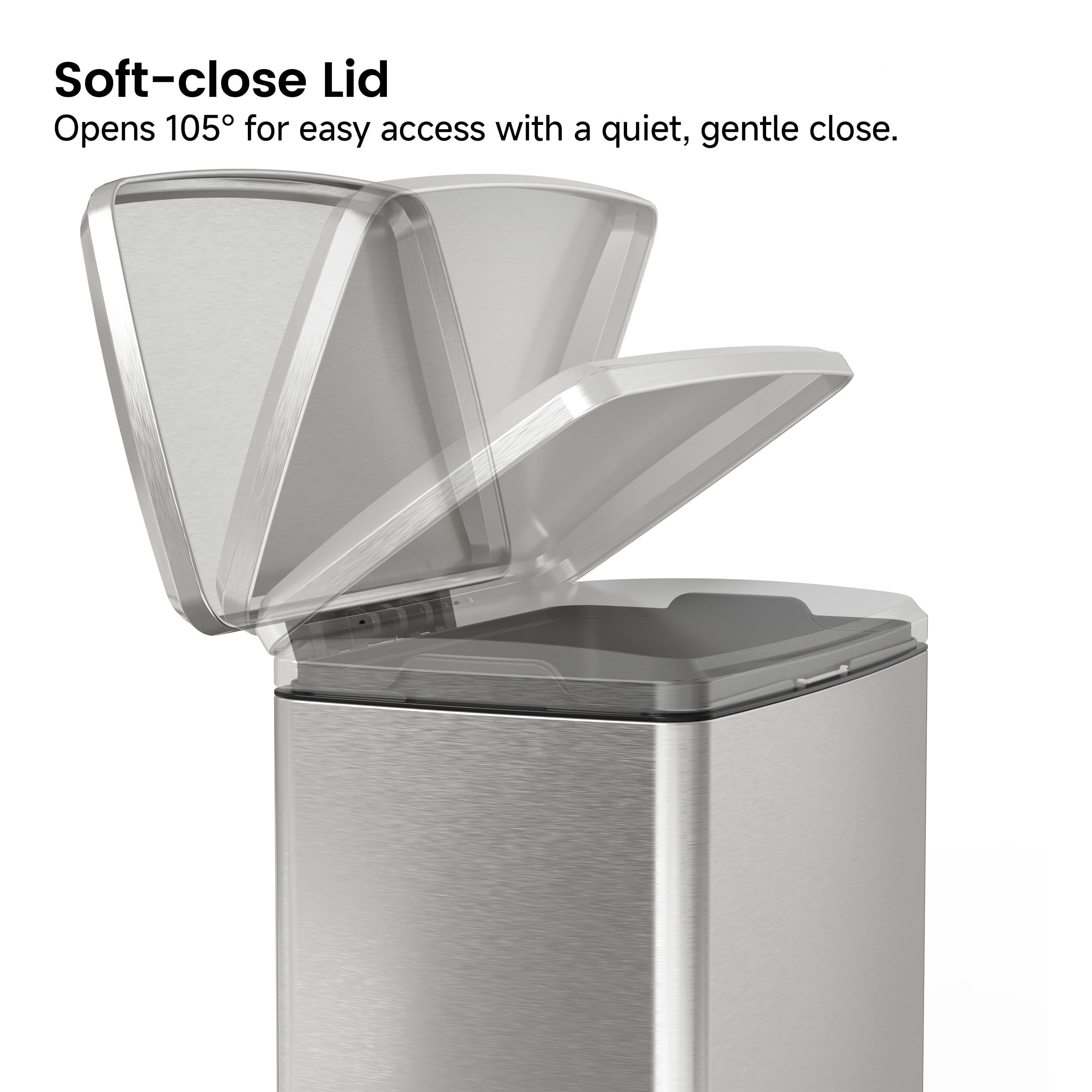 Stainless Steel Step Trash Can 14.5 Gallon Brushed Nickel Hands-Free with Removable Inner Bucket for Kitchen Bathroom